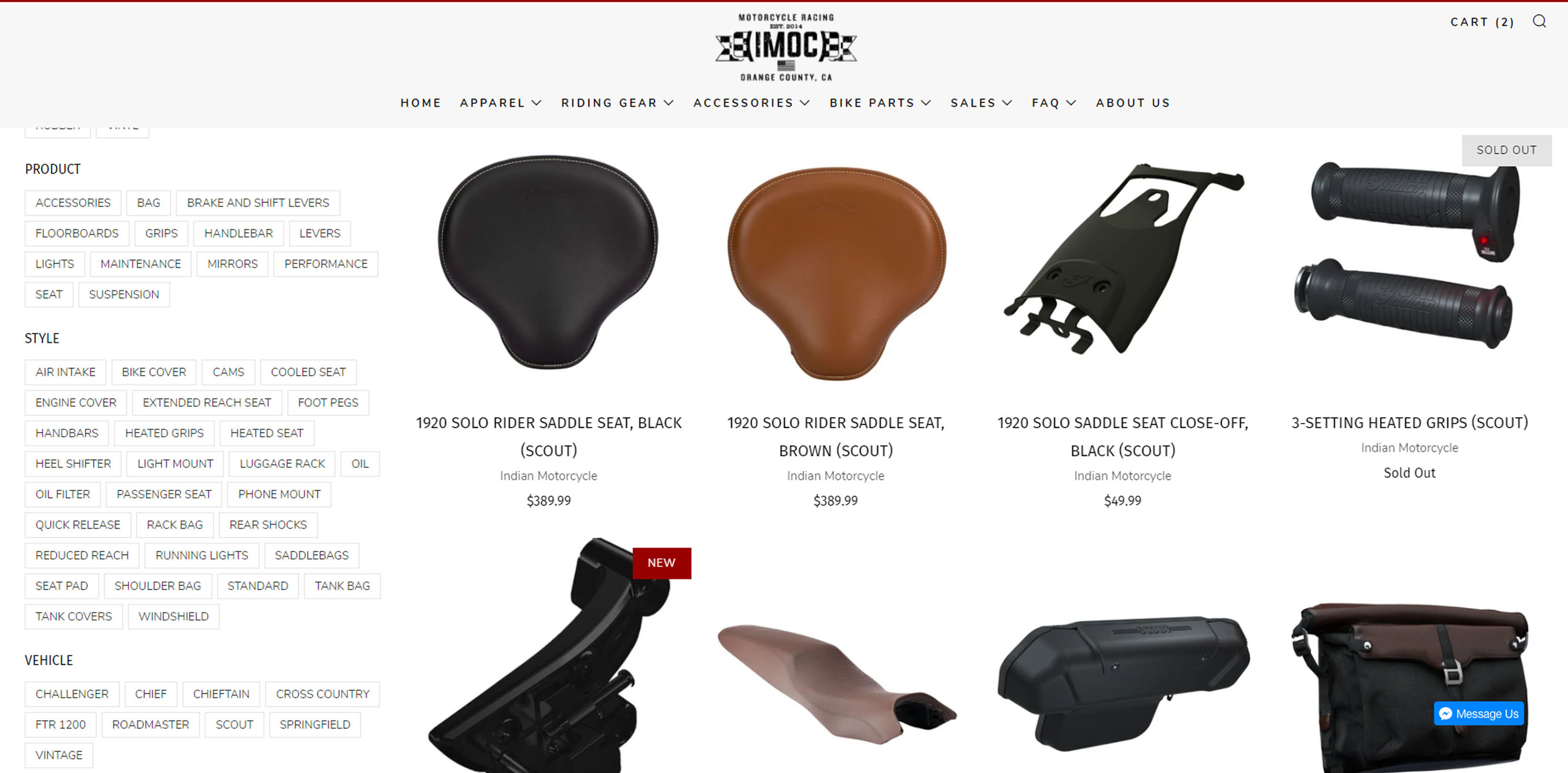 Indian Motorcycle® parts & accessories online shop with seats, handlebar grips, and bags for sale.