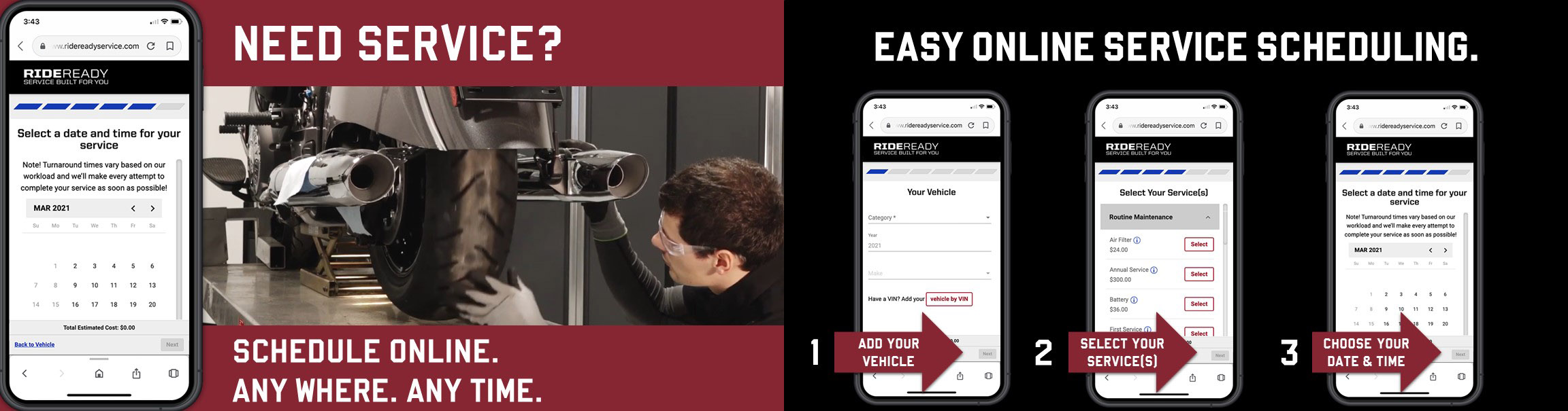 Guide showing how to schedule service online for Indian Motorcycle® of Orange County.